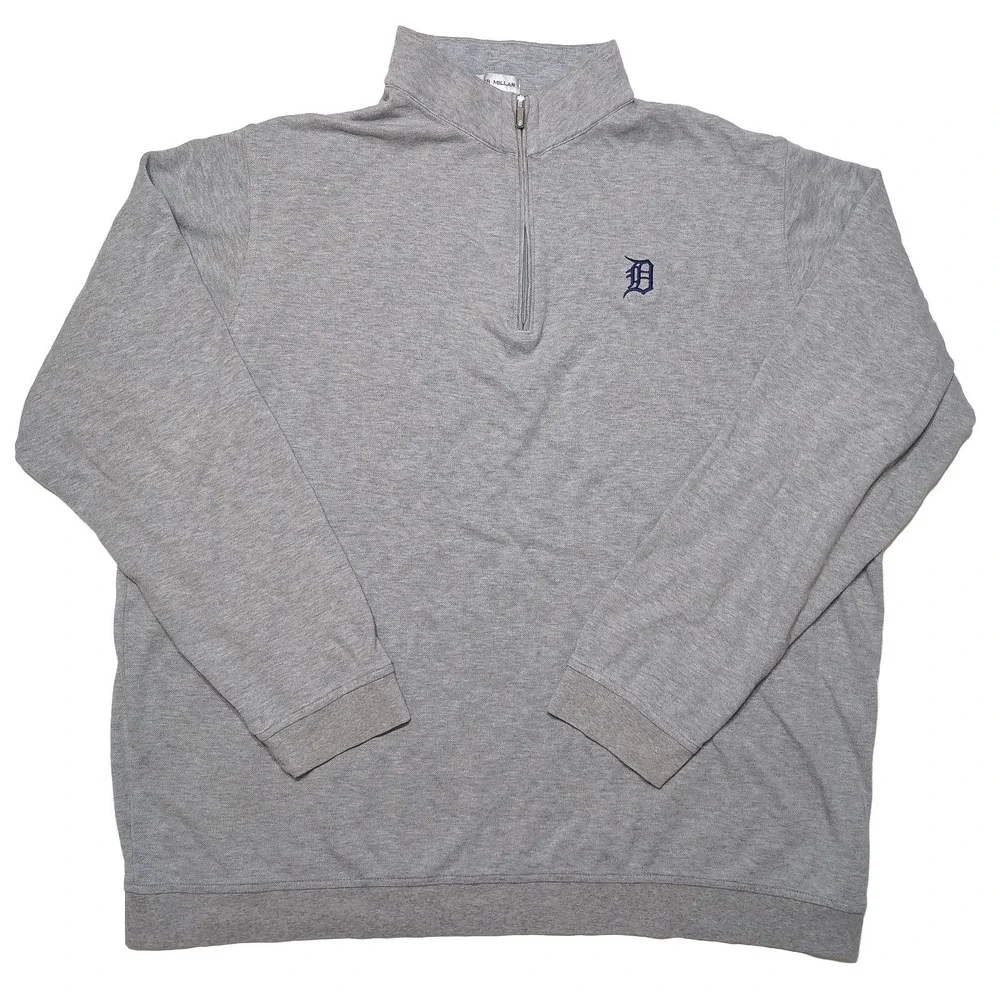 PETER MILLAR Detroit Tigers MLB Quarter Zip Sweater Mens XXL Gray